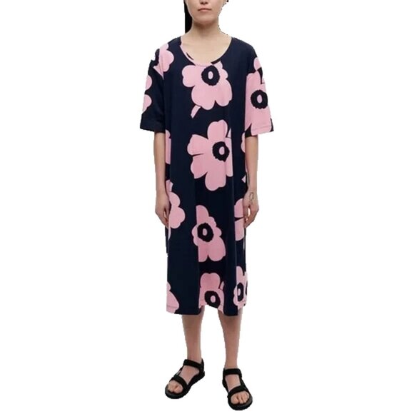 Marimekko Dresses & Skirts - Marimekko JUHLAS UNIKKO Pink and Blue Dress Women Size L Cotton
